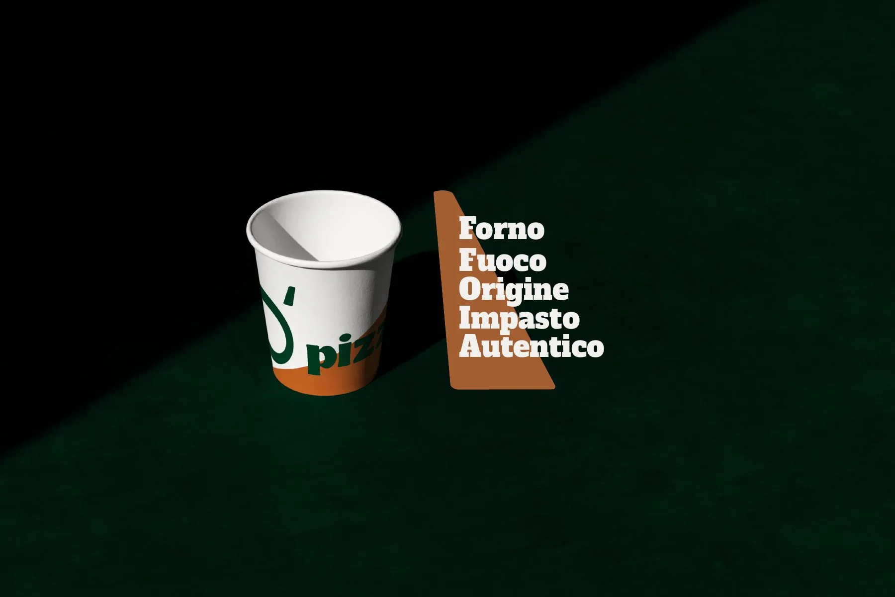 كوب O’Pizza مع كلمات Forno Fuoco Origine Impasto Autentico